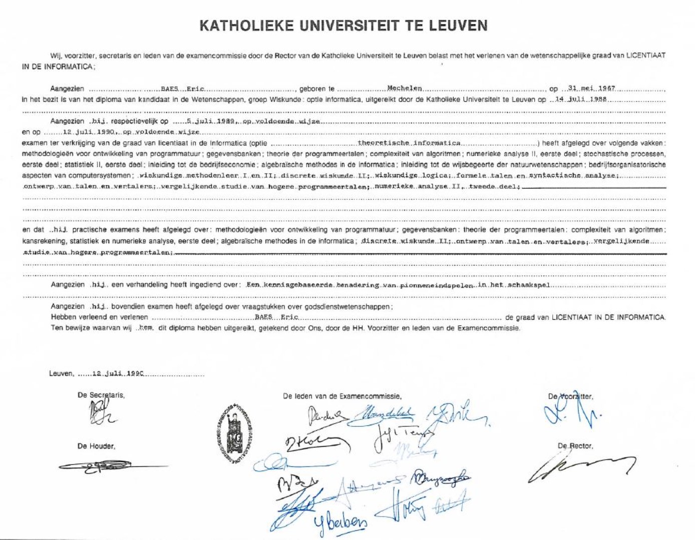 1990 - K.U.Leuven - Master of Science, Computer Science