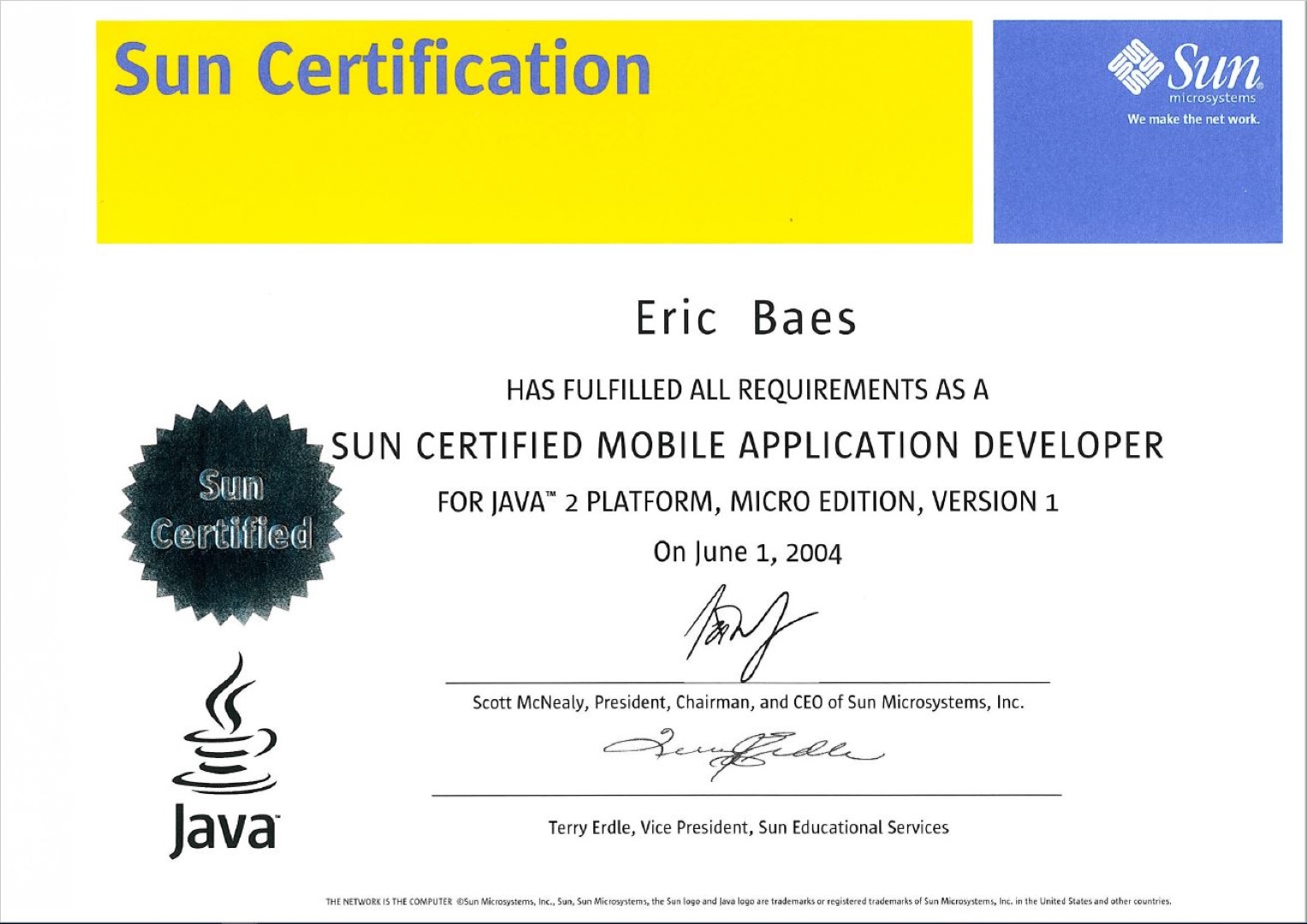 2004 - Sun Microsystems - SCMAD - (J2ME) Sun Certified Mobile Application Developer