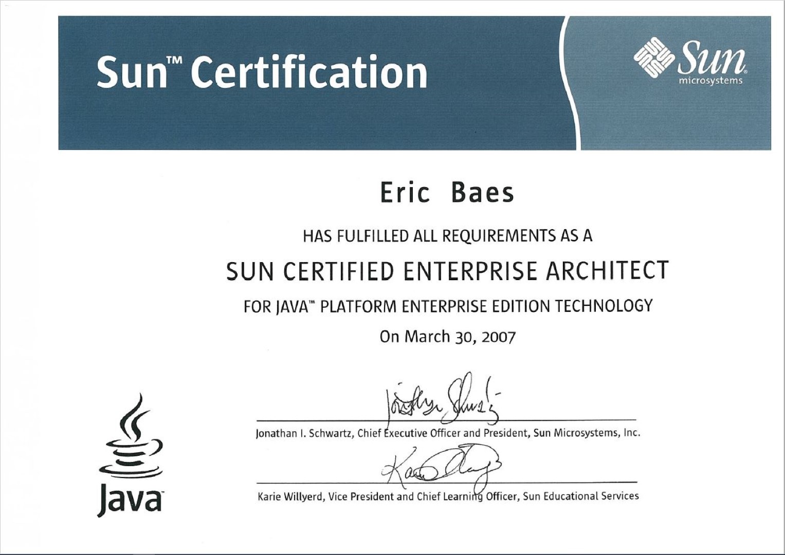 2007 - Sun Microsystems - SCEA - (J2EE) Sun Certified Enterprise Architect