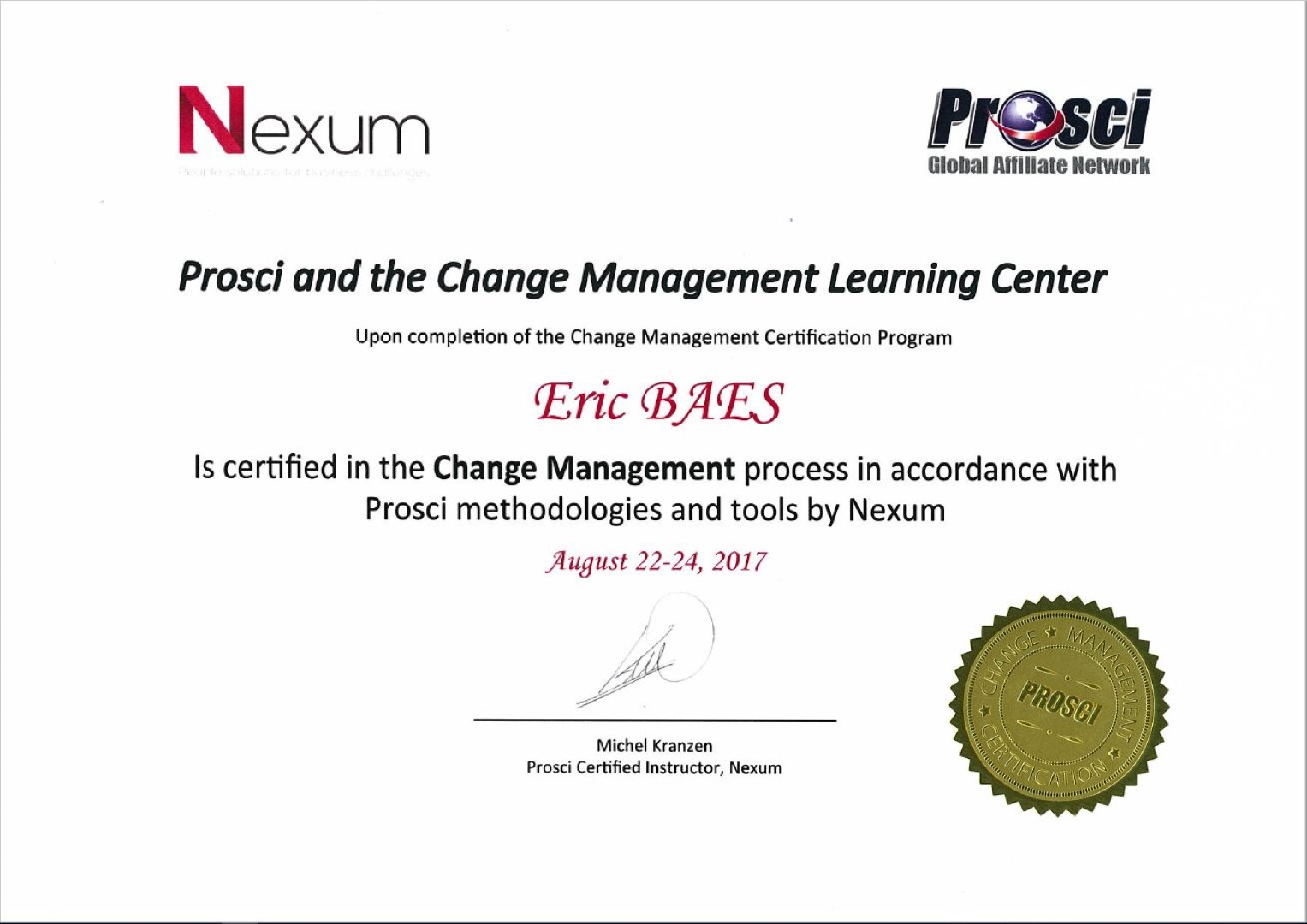 2017 - Prosci - ADKAR - Prosci Change Management Practitioner