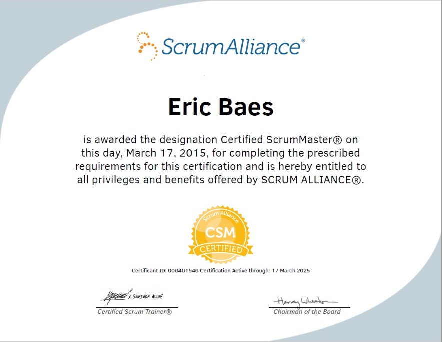 2015 - Scrum Alliance - CSM - Certified ScrumMaster