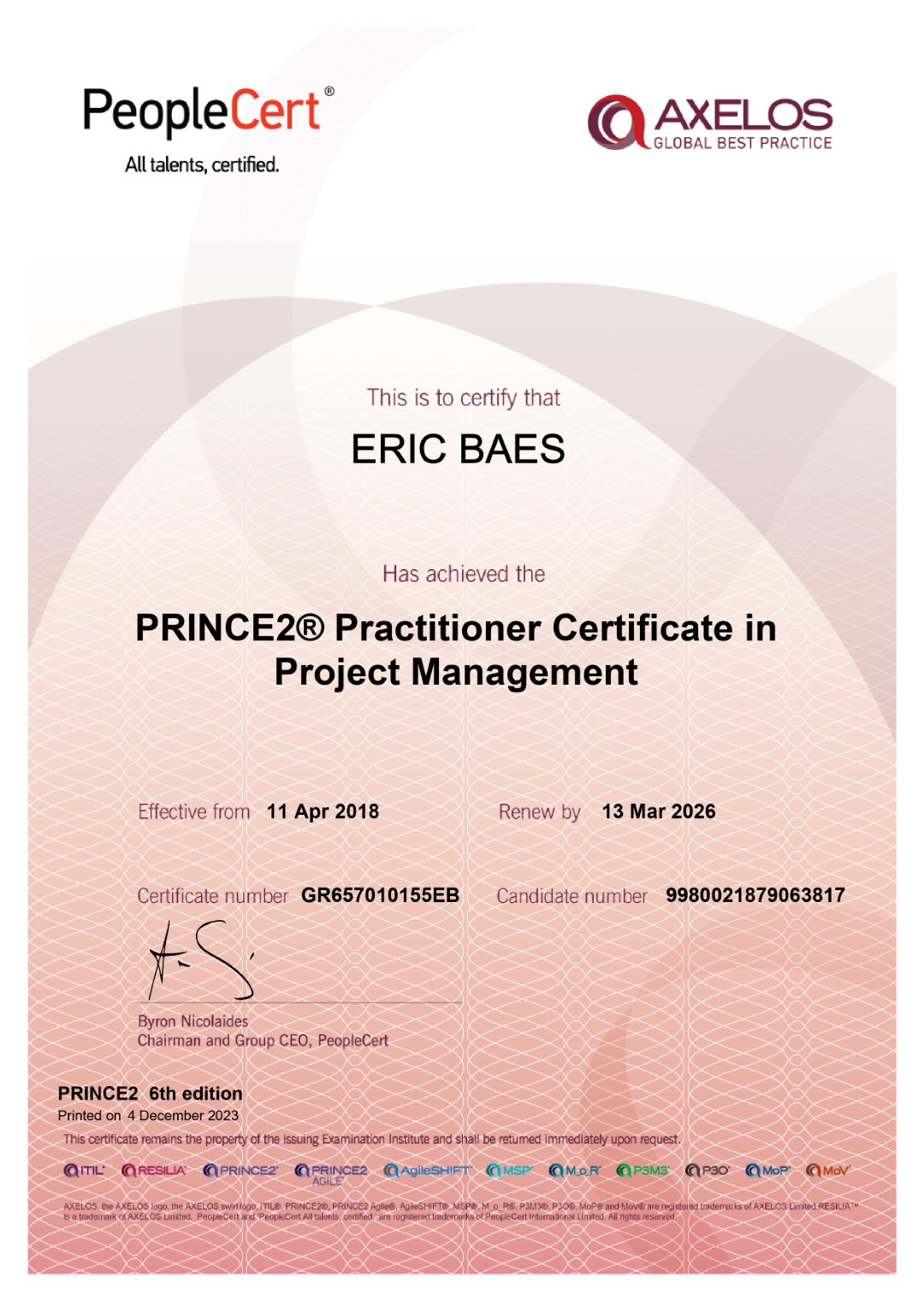 2018 - Axelos - PRINCE2 - Practitioner